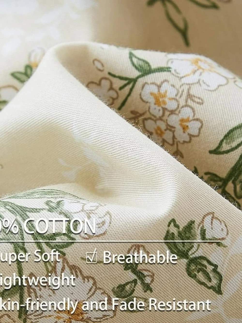 100% Organic Cotton Duvet Cover Set, Vintage Floral Reversible Soft Bedding